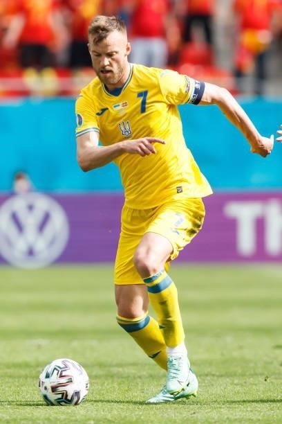 Andriy Yarmolenko of Ukraine controls the ball during the UEFA Euro 2020 Championship Group C match between Ukraine and North Macedonia at National...