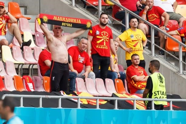 Supporters of North Macedonia are seen during the UEFA Euro 2020 Championship Group C match between Ukraine and North Macedonia at National Arena on...