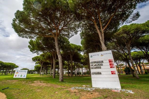 General view of a greenside leaderboard during Day Three of the Challenge de Espana at Iberostar Real Club de Golf Novo Sancti Petri on June 17, 2021...