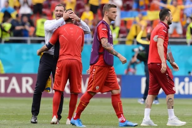 Players of North Macedonia looks dejected after the UEFA Euro 2020 Championship Group C match between Ukraine and North Macedonia at National Arena...