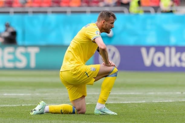 Andriy Yarmolenko of Ukraine looks on during the UEFA Euro 2020 Championship Group C match between Ukraine and North Macedonia at National Arena on...