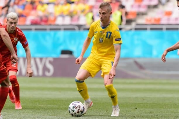 Oleksandr Zinchenko of Ukraine controls the ball during the UEFA Euro 2020 Championship Group C match between Ukraine and North Macedonia at National...