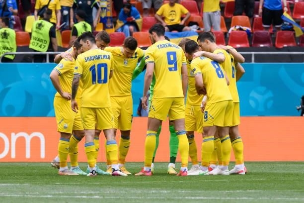 Players of North Ukraine are seen during the UEFA Euro 2020 Championship Group C match between Ukraine and North Macedonia at National Arena on June...