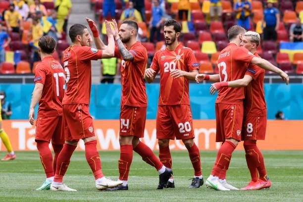 Players of North Macedonia are seen during the UEFA Euro 2020 Championship Group C match between Ukraine and North Macedonia at National Arena on...