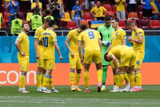 Players of North Ukraine are seen during the UEFA Euro 2020 Championship Group C match between Ukraine and North Macedonia at National Arena on June...