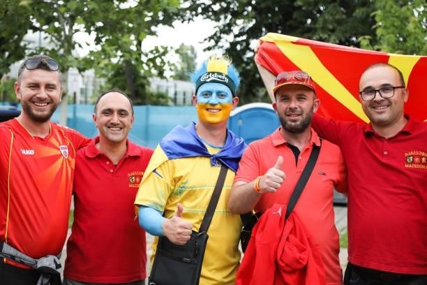 Fans from Ukraine and North Macedonia ahead the UEFA Euro 2020 Championship Group C match between Ukraine and North Macedonia at National Arena on...