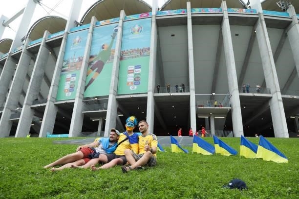 Fans from Ukraine ahead the UEFA Euro 2020 Championship Group C match between Ukraine and North Macedonia at National Arena on June 17, 2021 in...
