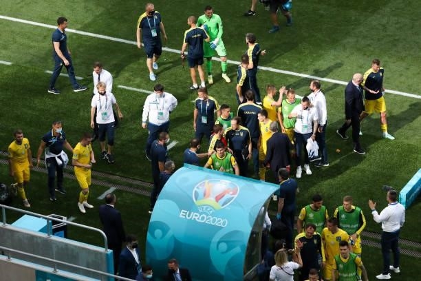 The players and staff of the Ukrainian team after the UEFA Euro 2020 Championship Group C match between Ukraine and North Macedonia at National Arena...