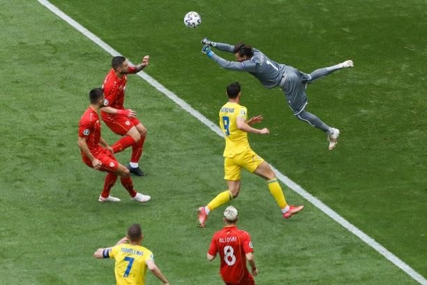 Goalkeeper Stole Dimitrievski from North Macedonia in action during the UEFA Euro 2020 Championship Group C match between Ukraine and North Macedonia...