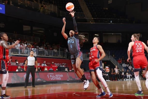 Odyssey Sims of the Atlanta Dream shoots the ball against the Washington Mystics on June 17, 2021 at Entertainment & Sports Arena in Washington, DC....