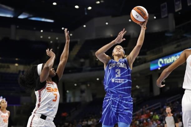 Candace Parker of the Chicago Sky shoots the ball during the game against the Connecticut Sun on June 17, 2021 at the Wintrust Arena in Chicago,...