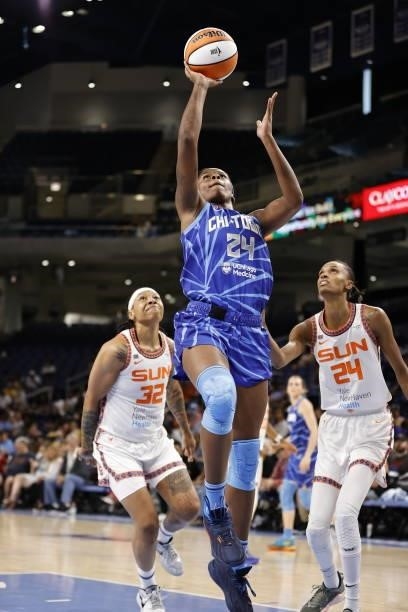 Ruthy Hebard of the Chicago Sky shoots the ball during the game against the Connecticut Sun on June 17, 2021 at the Wintrust Arena in Chicago,...