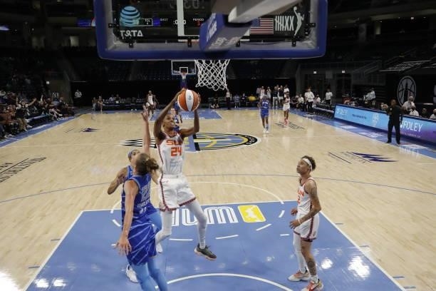 DeWanna Bonner of the Connecticut Sun grabs the rebound during the game against the Chicago Sky on June 17, 2021 at the Wintrust Arena in Chicago,...