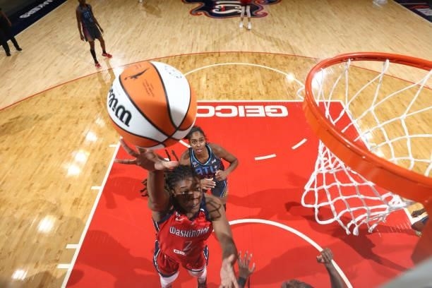 Myisha Hines-Allen of the Washington Mystics drives to the basket against the Atlanta Dream on June 17, 2021 at Entertainment & Sports Arena in...