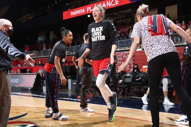 Theresa Plaisance of the Washington Mystics enters the court before the game against the Atlanta Dream on June 17, 2021 at Entertainment & Sports...