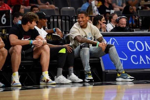 Darren Waller of the Las Vegas Raiders attends the game between the New York Liberty and the Las Vegas Aces on June 17, 2021 at Michelob ULTRA Arena...
