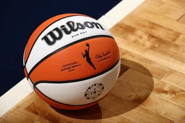 The official Wilson basketball of the WNBA's 25th season before the game between the Atlanta Dream and the Washington Mystics on June 17, 2021 at...