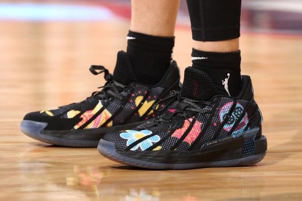 The sneakers of Chennedy Carter of the Atlanta Dream before the game against the Washington Mystics on June 17, 2021 at Entertainment & Sports Arena...
