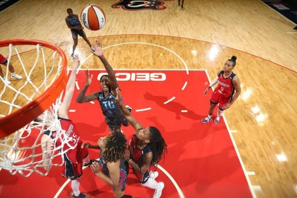 Crystal Bradford of the Atlanta Dream shoots the ball against the Washington Mystics on June 17, 2021 at Entertainment & Sports Arena in Washington,...
