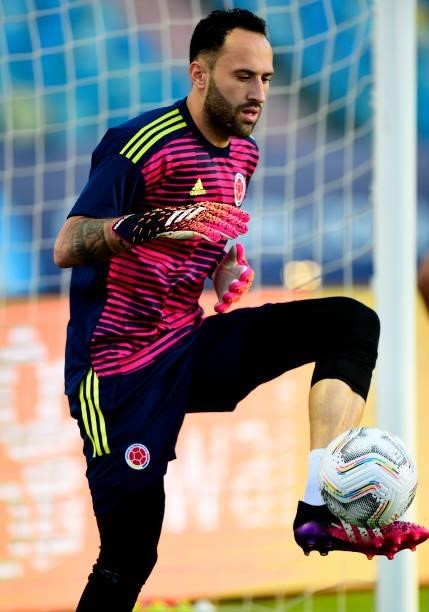 David Ospina of Colombia warms up prior the match between Colombia and Venezuela as part of Conmebol Copa America Brazil 2021 at Estadio Olimpico on...