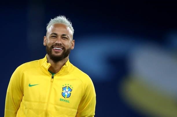 Neymar of Brazil looks on ahead of the match between Brazil and Peru as part of Conmebol Copa America Brazil 2021 at Estadio Olímpico Nilton Santos...