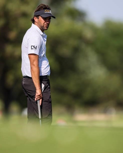 Curtis Thompson looks on from the 9th green during the first round of the Wichita Open Benefitting KU Wichita Pediatrics at Crestview Country Club on...