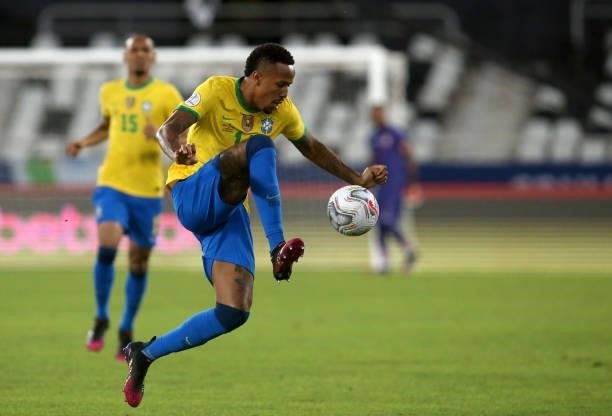 Eder Militao of Brazil in action during the match between Brazil and Peru as part of the Conmebol Copa America Brazil 2021 at Estadio Olímpico Nilton...