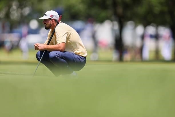 Quade Cummins looks on from the 9th green during the first round of the Wichita Open Benefitting KU Wichita Pediatrics at Crestview Country Club on...