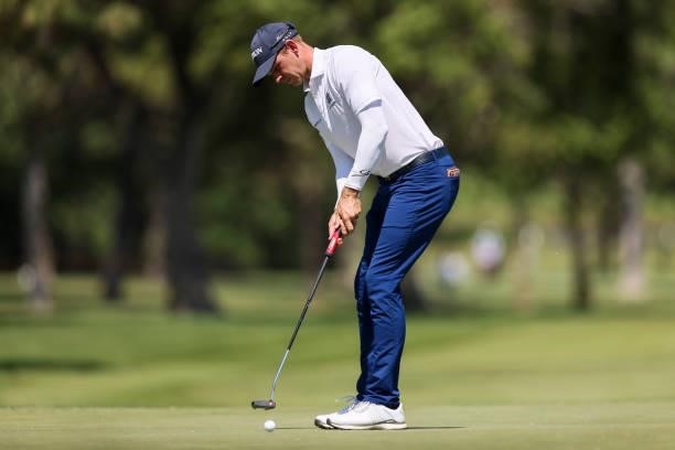 Jared Wolfe putts on the 9th green during the first round of the Wichita Open Benefitting KU Wichita Pediatrics at Crestview Country Club on June 17,...