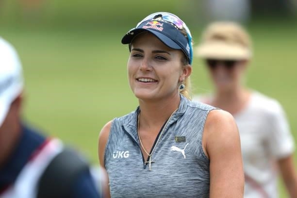 Lexi Thompson os the USA walks toward the 17th hole during the first round of the Meijer LPGA Classic for Simply Give golf tournament at Blythefield...