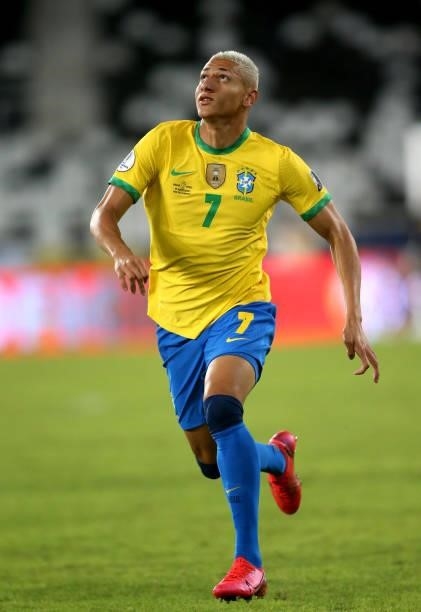Richarlison of Brazil in action during the match between Brazil and Peru as part of the Conmebol Copa America Brazil 2021 at Estadio Olímpico Nilton...