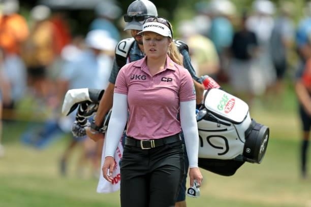 Brooke Henderson of Canada walks toward the 17th hole during the first round of the Meijer LPGA Classic for Simply Give golf tournament at...