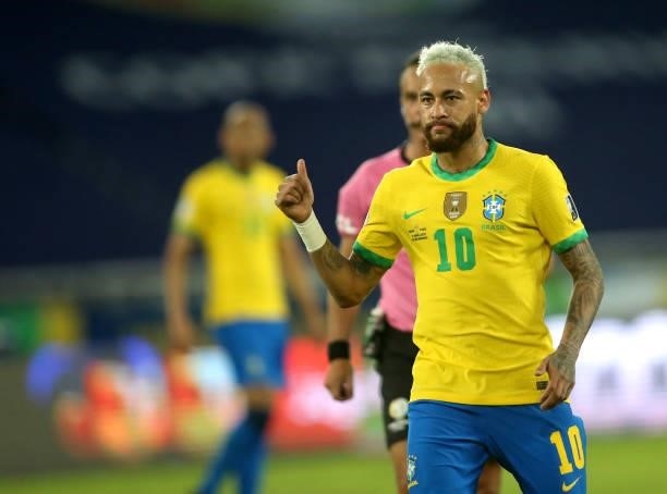 Neymar of Brazil in action during the match between Brazil and Peru as part of the Conmebol Copa America Brazil 2021 at Estadio Olímpico Nilton...