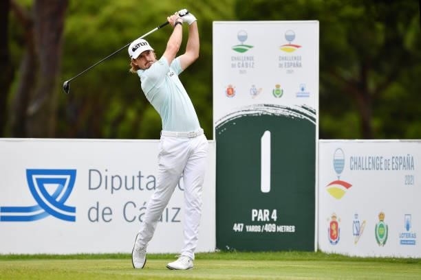 Christofer Blomstrand of Sweden tees off on the first hole during Day Four of the Challenge de Espana at Iberostar Real Club de Golf Novo Sancti...