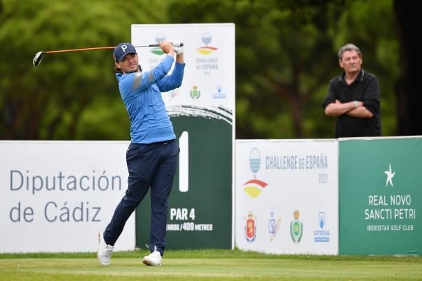 Ewen Ferguson of Scotland tees off on the first hole during Day Four of the Challenge de Espana at Iberostar Real Club de Golf Novo Sancti Petri on...
