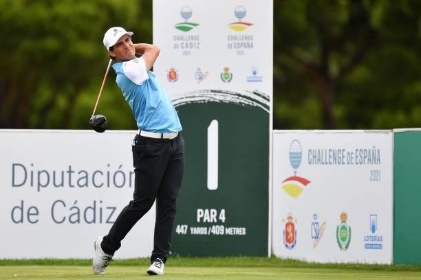 Niklas Regner of Austria tees off on the first hole during Day Four of the Challenge de Espana at Iberostar Real Club de Golf Novo Sancti Petri on...