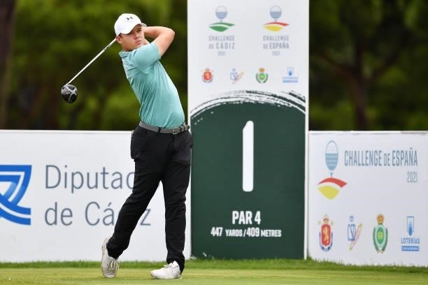 Kristof Ulenaers of Belgium tees off on the first hole during Day Four of the Challenge de Espana at Iberostar Real Club de Golf Novo Sancti Petri on...