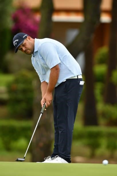 Ritchie of South Africa plays his third shot on the first hole during Day Four of the Challenge de Espana at Iberostar Real Club de Golf Novo Sancti...