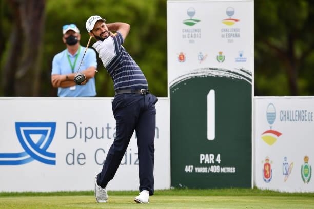 Santiago Tarrio of Spain tees off on the first hole during Day Four of the Challenge de Espana at Iberostar Real Club de Golf Novo Sancti Petri on...