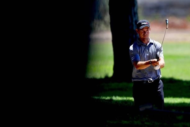 Jeremy Freiburghaus of Switzerland plays his second shot on the eleven hole during Day Four of the Challenge de Espana at Iberostar Real Club de Golf...