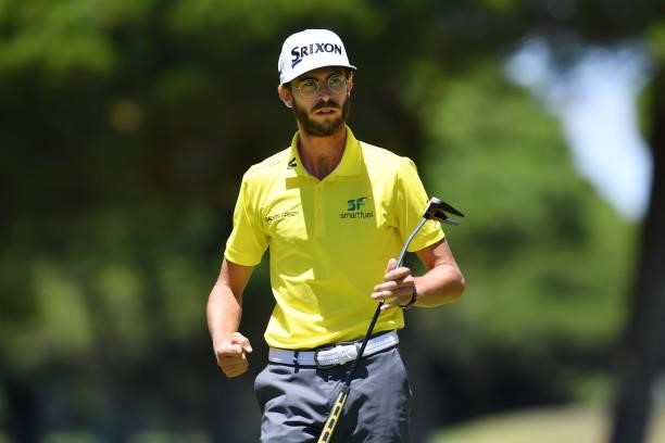 Lucas Vacarisas of Spain reacts after plays his second shot on the twelfth hole during Day Four of the Challenge de Espana at Iberostar Real Club de...
