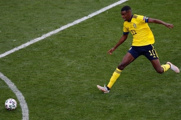 Sweden's forward Alexander Isak runs after the ball during the UEFA EURO 2020 Group E football match between Sweden and Slovakia at Saint Petersburg...