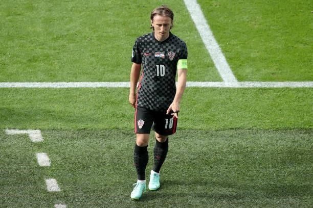 Luka Modric of Croatia leaves the pitch after the UEFA Euro 2020 Championship Group D match between Croatia and Czech Republic at Hampden Park on...