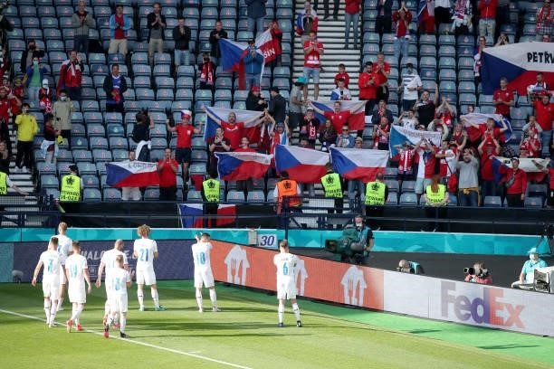 Czech Republic players leaves the pitch after the UEFA Euro 2020 Championship Group D match between Croatia and Czech Republic at Hampden Park on...