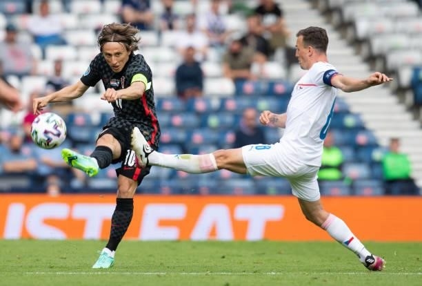 Croatia's Luka Modric in action during a Euro 2020 match between Croatia and Czech Republic at Hampden Park, on June 18 in Glasgow, Scotland.