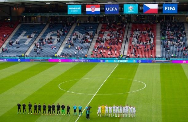 General view during the national anthems during a Euro 2020 match between Croatia and Czech Republic at Hampden Park on June 18 in Glasgow, Scotland.