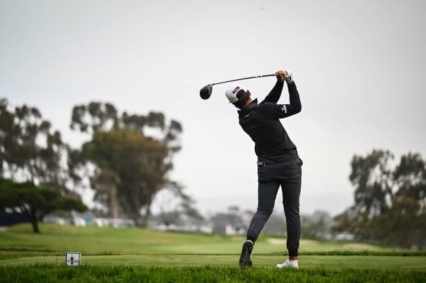 Garrick Higgo of South Africa follows through as he plays his shot from the seventh tee during the first round of the 121st U.S. Open on the South...