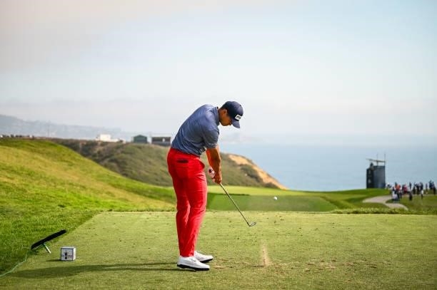 Johannes Veerman at impact as he plays his shot from the third tee during the first round of the 121st U.S. Open on the South Course at Torrey Pines...