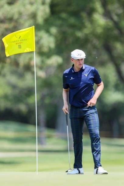 Harry Hall looks on from the 18th green during the second round of the Wichita Open Benefitting KU Wichita Pediatrics at Crestview Country Club on...