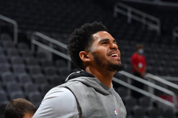 Tobias Harris of the Philadelphia 76ers warms up prior to a game against the Atlanta Hawks during Round 2, Game 6 of the Eastern Conference Playoffs...